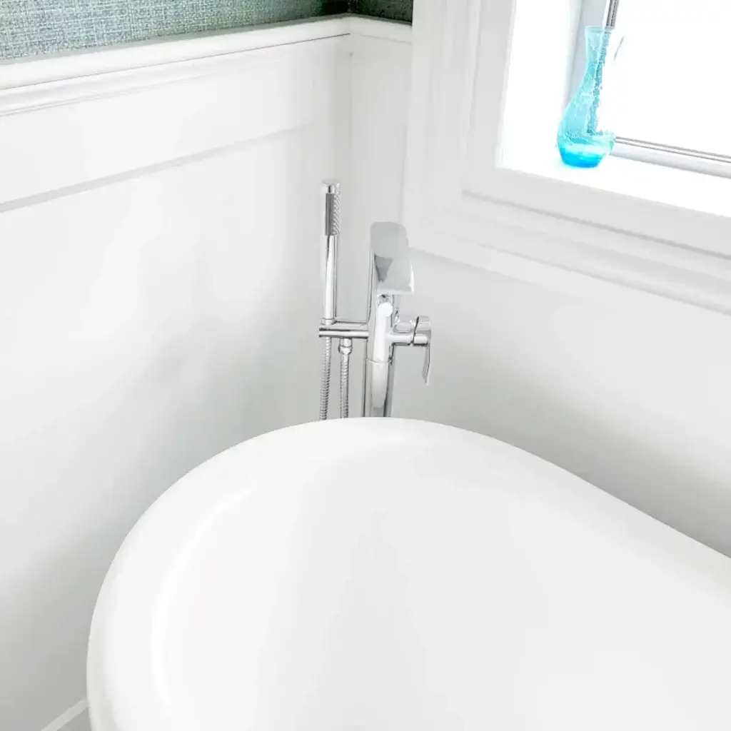 White Porcelain Bath on Traditional Floor Tiles