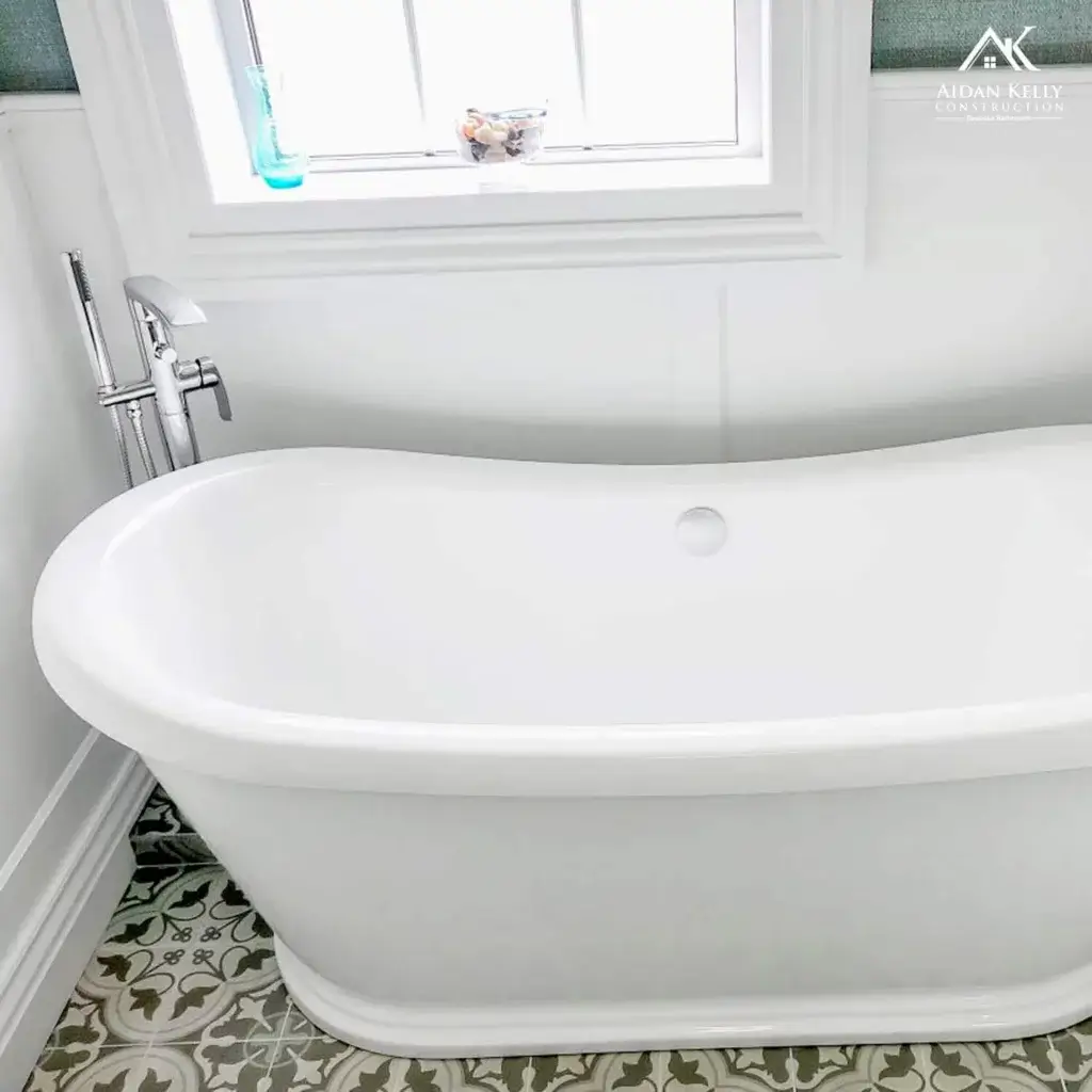 White Porcelain Bath on Traditional Floor Tiles