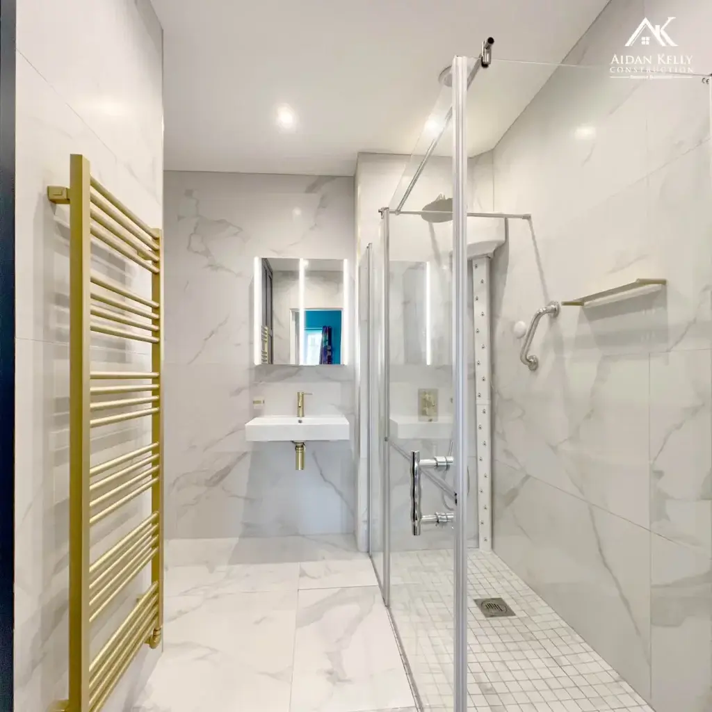 Marble Floor to Wall Tiles - Accessible Bathroom Shower Design