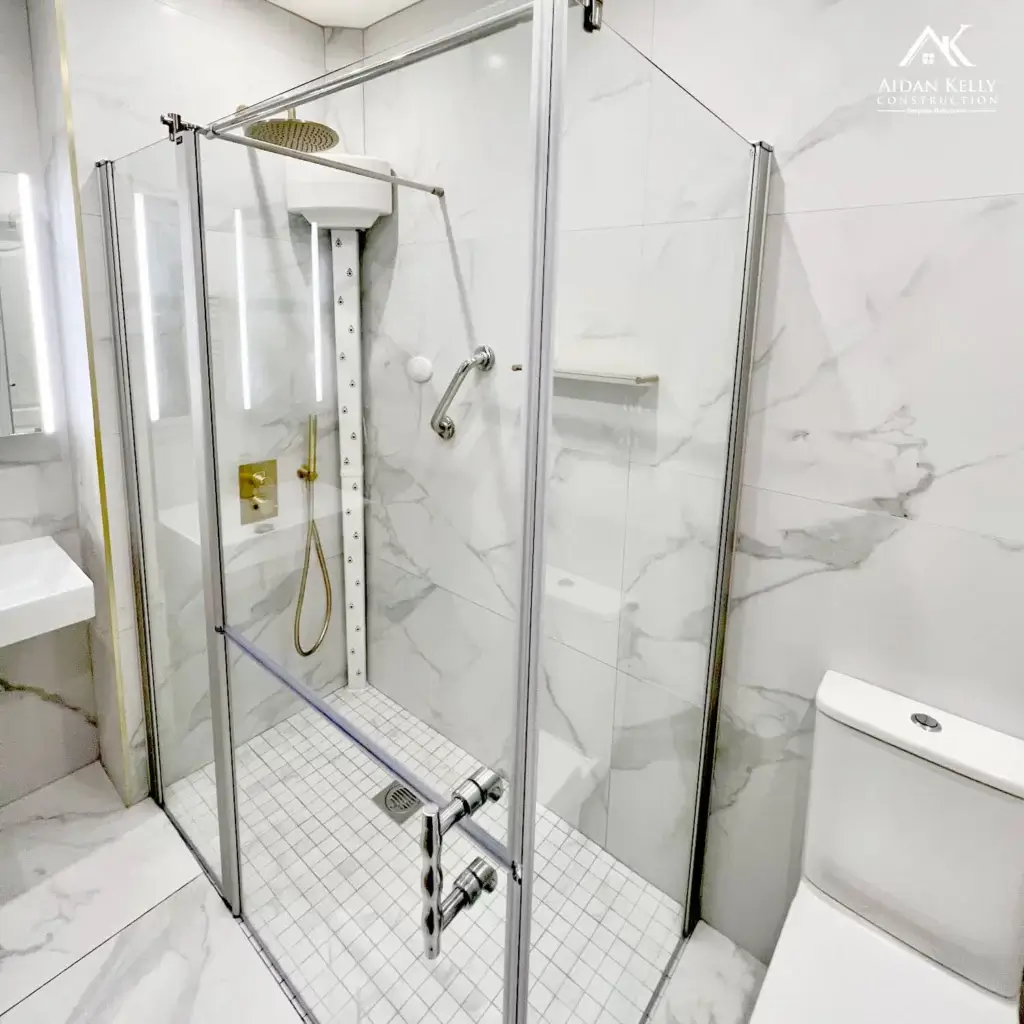 Marble Floor to Wall Tiles - Accessible Bathroom Shower Design